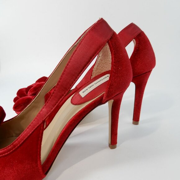 ANTONIO MELANI Ester Velvet Red Flower Heel Pumps Size 6.5 Pointed Toe NEW - Picture 6 of 16